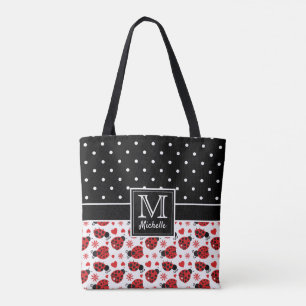 Cute Ladybugs Polka Dot Monogram Draagtas