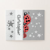 Cute ladybugs stars name grey kids legpuzzel (Horizontaal)