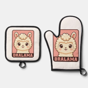 Cute lama illustratie ontwerp ovenwant & pannenlap set