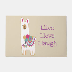 Cute lama met aangepaste achtergrondkleur deurmat
