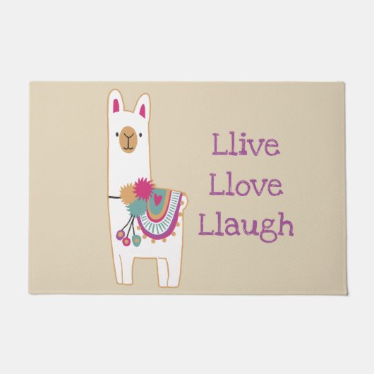 Cute lama met aangepaste achtergrondkleur deurmat (Voorkant)