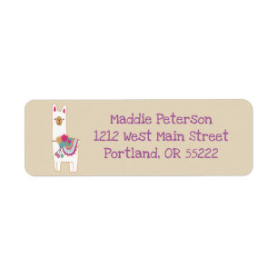 Cute lama met aangepaste achtergrondkleur etiket