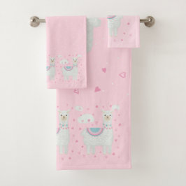 Cute lama roze achtergrond bad handdoek
