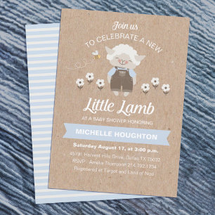 Cute Lamb Baby Boy Shower Invitation Kaart