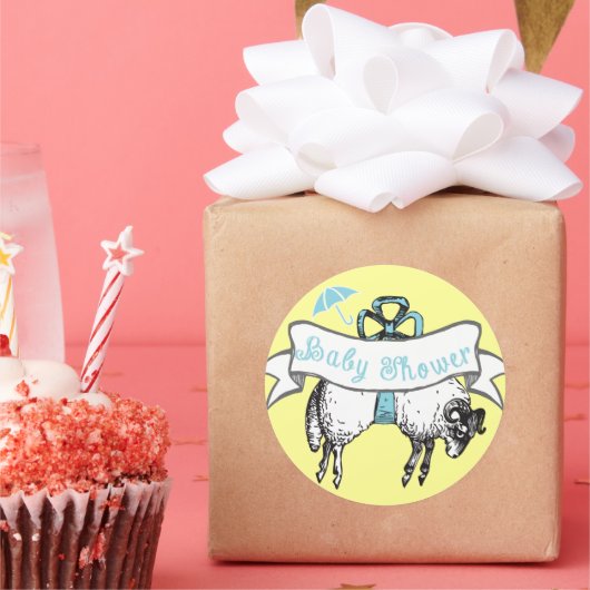 Cute Lamb Baby Boy Shower Sticker (Feest)