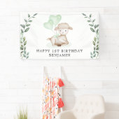 Cute Lamb Baby Sheep Greenery Boy Happy Birthday Spandoek (Insitu)