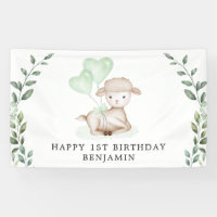Cute Lamb Baby Sheep Greenery Boy Happy Birthday