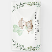 Cute Lamb Baby Sheep Greenery Boy Happy Birthday Spandoek (Verticaal)