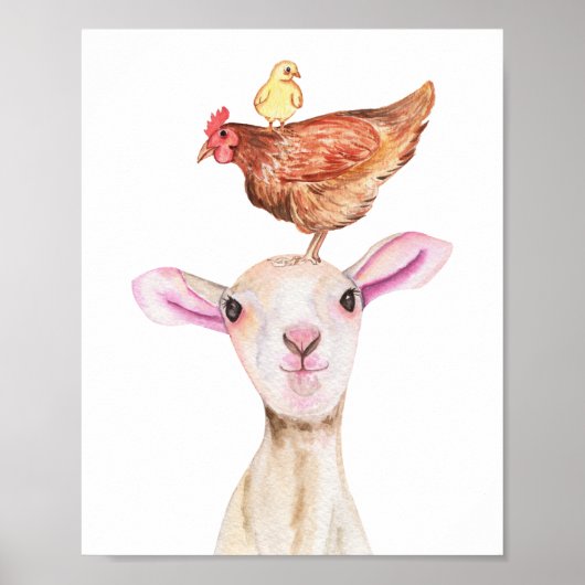 Cute Lamb Baryard Waterverf Poster (Voorkant)