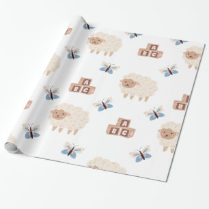 Cute Lamb en baby shower van de vlinder Cadeaupapier