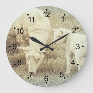 Cute Lamb en Mama Ewe Sheep Large Clock Grote Klok