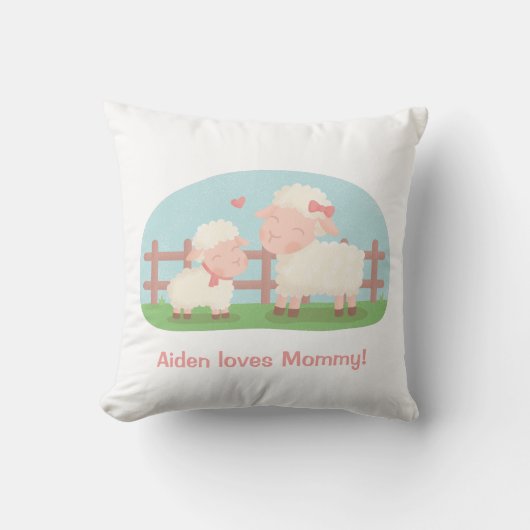 Cute Lamb en mammie Baby Nursery Room Decor Kussen (Voorkant)