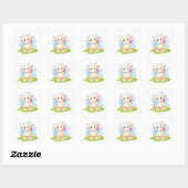 Cute Lamb en roze Butterflies Square Sticker (Vel)