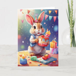 Cute lapin aux gâteaux qui fêtent ! Carte