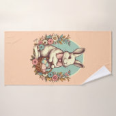 Cute, lapin de Pâques vintage/oeuf/panier (Serviette de bain)