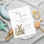 Cute Lapin Lapin Baby shower Floral Invitation<br><div class="desc">Jolie aquarelle dessinée main lapin lapin bébé dans un petit manteau entouré de fleurs douces baby shower invitation carte postale budget. Les couleurs sobres et douces donnent le ton d'un baby shower sucré. Une invitation simple et douce à cet événement spécial. Sexe neutre avec le cadre gris mince.</div>