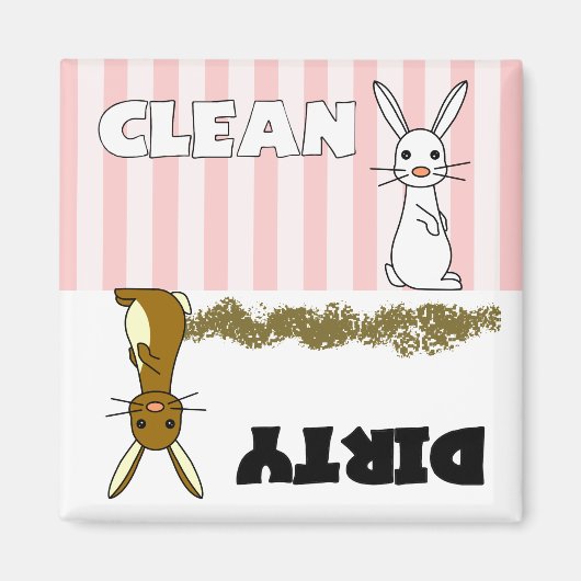 Cute lapin propre / Lave-vaisselle sale Magnet (Devant)