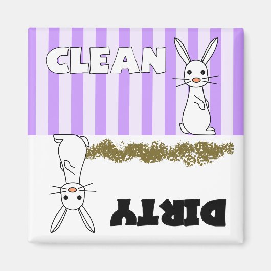 Cute lapin propre / Lave-vaisselle sale Magnet (Devant)