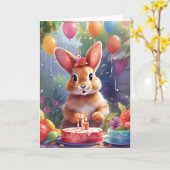 Cute, lapin souriant, gâteau & bougies | Carte (Fleur jaune)