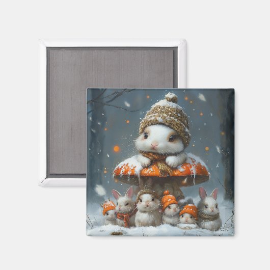 Cute lapine d'hiver avec Magnet de frigidaire de c (Recto/Verso)