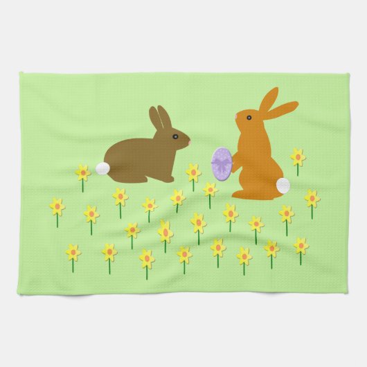 Cute lapins de Pâques et jonquilles Serviette de c (Horizontal)