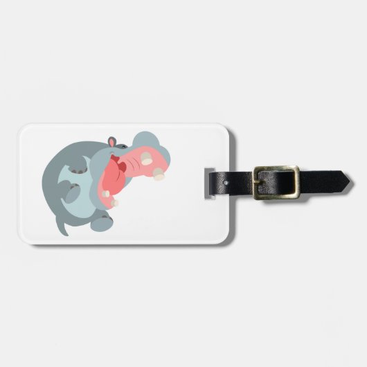 Cute Laughing Cartoon Hippo Bagagelabel (Voorkant horizontaal)