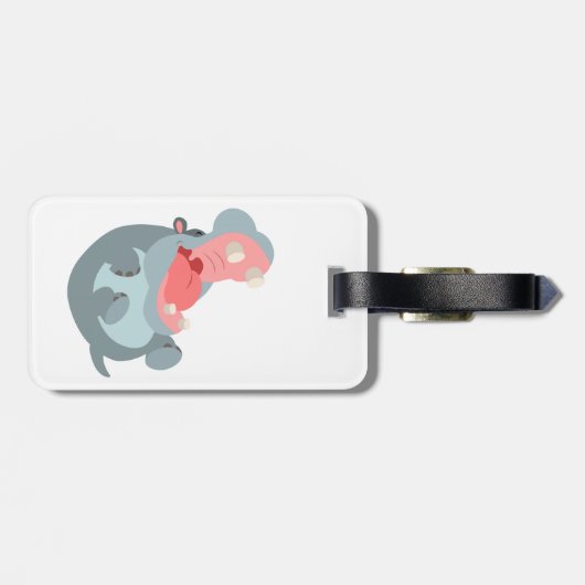 Cute Laughing Cartoon Hippo Bagagelabel (Achterkant horizontaal)