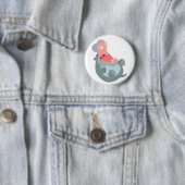 Cute Laughing Cartoon Hippo Button Badge (In situ)