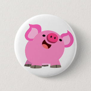 Cute Laughing Cartoon Pig Button Badge