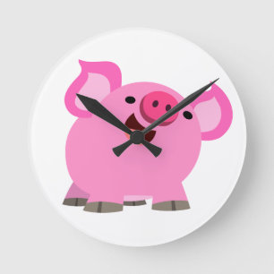 Cute Laughing Cartoon Pig Ronde Klok