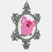 Cute Laughing Cartoon Pig Tin Sneeuwvlok Ornament (Links)