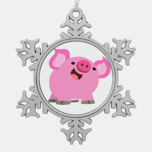 Cute Laughing Cartoon Pig Tin Sneeuwvlok Ornament (Voorkant)