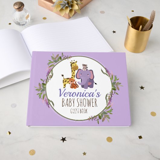 Cute Lavender Jungle Safari Baby shower animal (Recto ouvert)