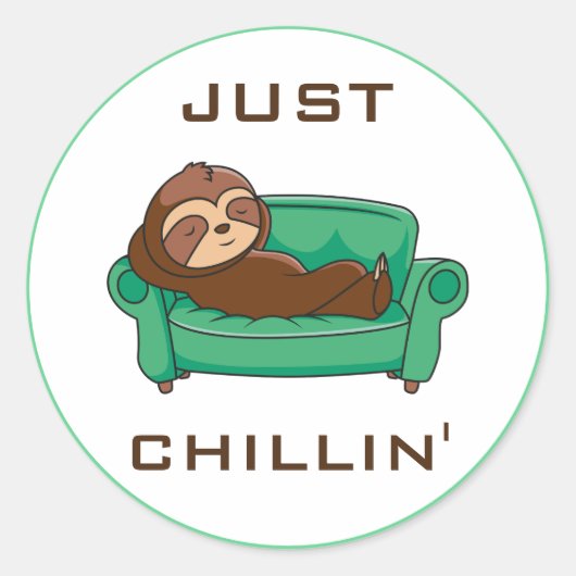 Cute Lazy Sloth Funny Just Chillin Ronde Sticker (Voorkant)