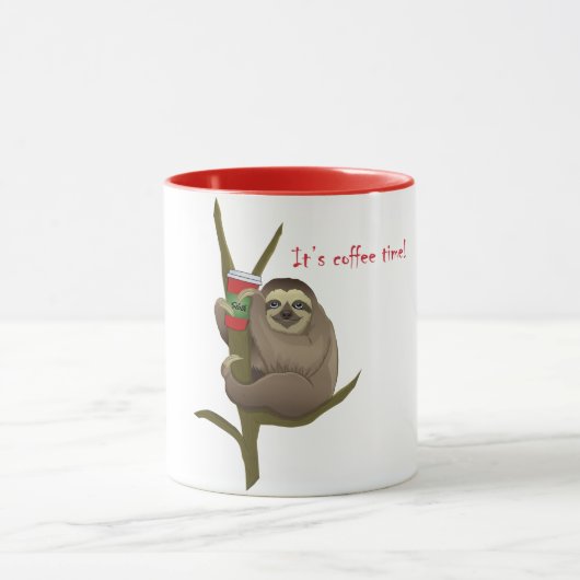 Cute Lazy Sloth Het is koffietijd Mok (Midden)
