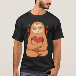 Cute lazy sloth houdt hartenliefde valentijn t-shirt