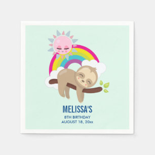 Cute Lazy Sloth met Sun & Rainbow Birthday Servet