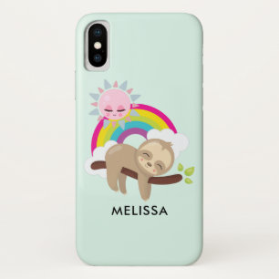 Cute Lazy Sloth met Sun & Rainbow iPhone X Hoesje