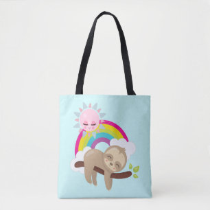 Cute Lazy Sloth met Sun & Rainbow Draagtas
