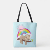 Cute Lazy Sloth met Sun & Rainbow Draagtas (Achterkant)