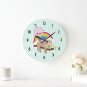 Cute Lazy Sloth met Sun & Rainbow Grote Klok (Huis)