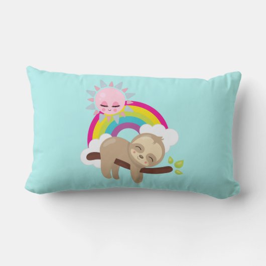 Cute Lazy Sloth met Sun & Rainbow Kussen (Achterkant)