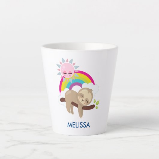 Cute Lazy Sloth met Sun & Rainbow Latte Mok (Voorkant)