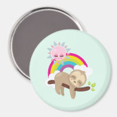 Cute Lazy Sloth met Sun & Rainbow Magneet (Voorkant / Achterkant)