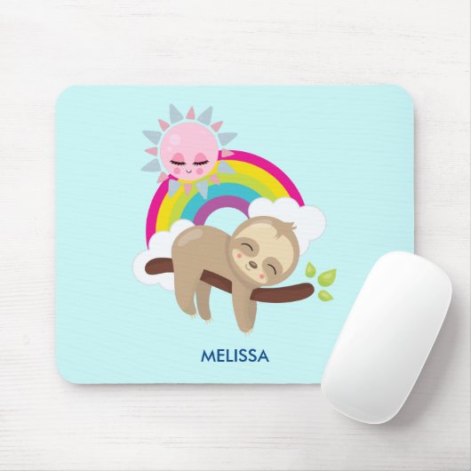 Cute Lazy Sloth met Sun & Rainbow Muismat (Met muis)
