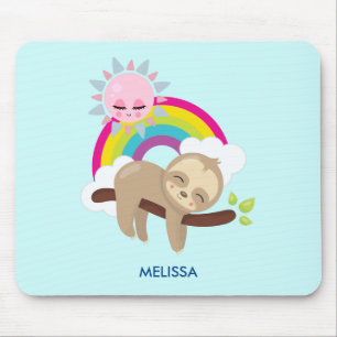 Cute Lazy Sloth met Sun & Rainbow Muismat