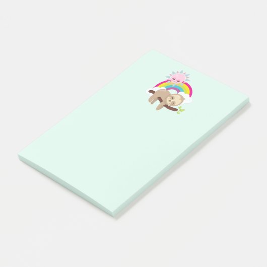Cute Lazy Sloth met Sun & Rainbow Post-it® Notes (Schuin)