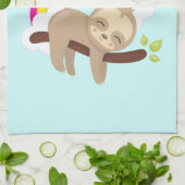 Cute Lazy Sloth met Sun & Rainbow Theedoek (Gevouwen)