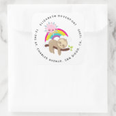 Cute Lazy Sloth met Sun & Rainbow Vierkante Sticker (Tas)