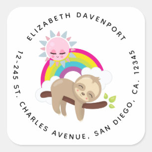 Cute Lazy Sloth met Sun & Rainbow Vierkante Sticker